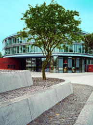 STrauma Landschaftsarchitektur Berlin landscape architects Rathausplatz Hennigsdorf Stufen mit Baum