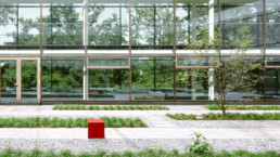 STrauma Landschaftsarchitektur Berlin landscape architects Grün Rot Büro Außenplaner Block Glasfassade