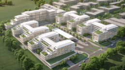 STrauma Landschaftsarchitektur Berlin landscape architects Koryfeum Unterschleißheim Business Campus © 2020 Gewers & Pudewill / Bloomimages Vogelperspektive