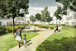 ST raum a landschaftsarchitektur schönefeld perspektive wohnquartier neubau hans grade allee flughafen freiraum theodor fontane höfe