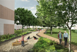 ST raum a landschaftsarchitektur schönefeld perspektive wohnquartier neubau hans grade allee flughafen freiraum theodor fontane höfe